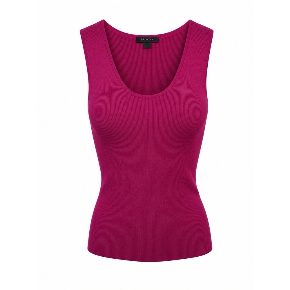 ST. JOHN Small Cable Knit Magenta Shimmer Basic Scoop Neck Tank Sleeveless
